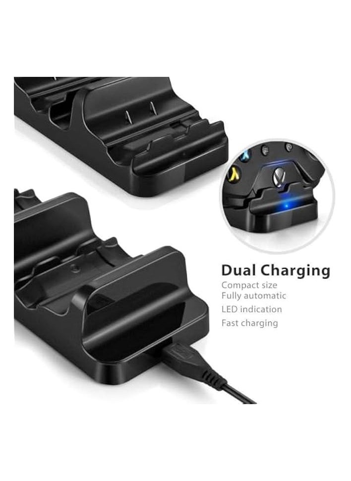 Dual Battery Charging Dock with 2 Rechargeable Batteries and USB Cable Compatible with Xbox One (Black)