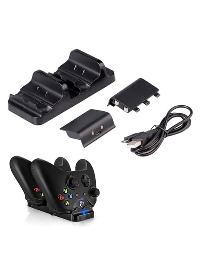 Dual Battery Charging Dock with 2 Rechargeable Batteries and USB Cable Compatible with Xbox One (Black)