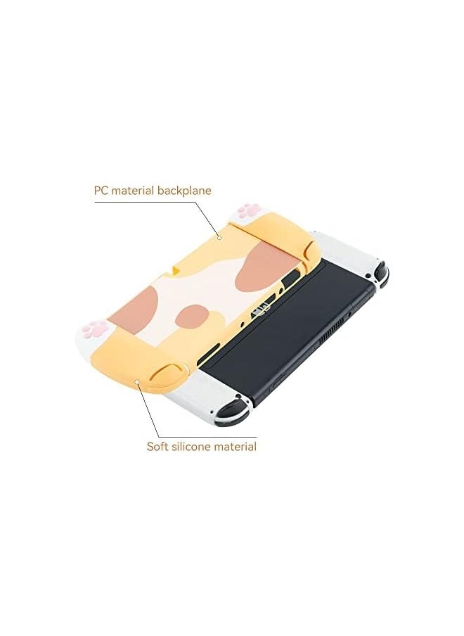 Cute Cat Paw Ergonomic Protective Case Cover Compatible with Nintendo Switch OLED Console and Joy Con, Shock-Absorption and Anti-Scratch Slim Cover Skin for Switch OLED Model