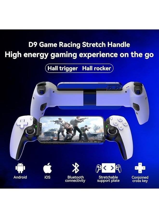 Mobile Gaming Controller, D9 Mobile Phone Stretching Game Controllers Wireless BT Game Competitive Stretch Handle, (White)