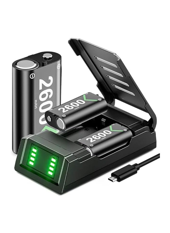 High-Capacity Xbox Controller Battery Pack Charger - 3x2600mAh Rechargeable Batteries with Fast Charging Station, LED Indicator, Protective Shell - Compatible with Xbox One/S/X/Elite Controllers