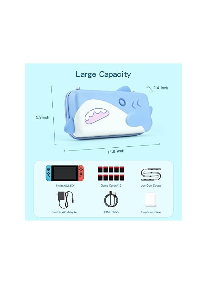 Cute Carry Case Compatible with Nintendo Switch/Switch OLED - Portable Hardshell Slim Travel Carrying Case fit Switch Console & Game Accessories -- Shark