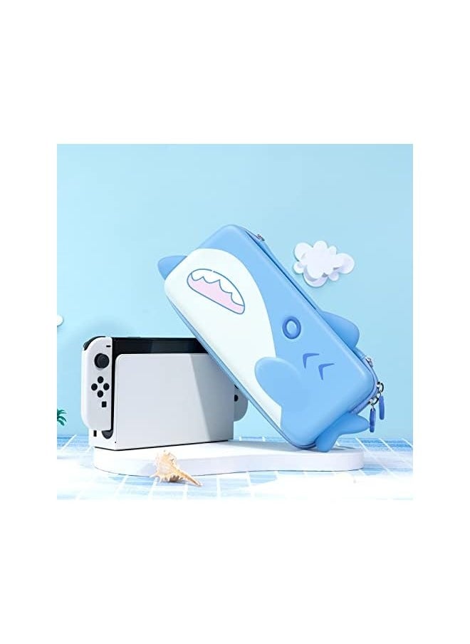 Cute Carry Case Compatible with Nintendo Switch/Switch OLED - Portable Hardshell Slim Travel Carrying Case fit Switch Console & Game Accessories -- Shark