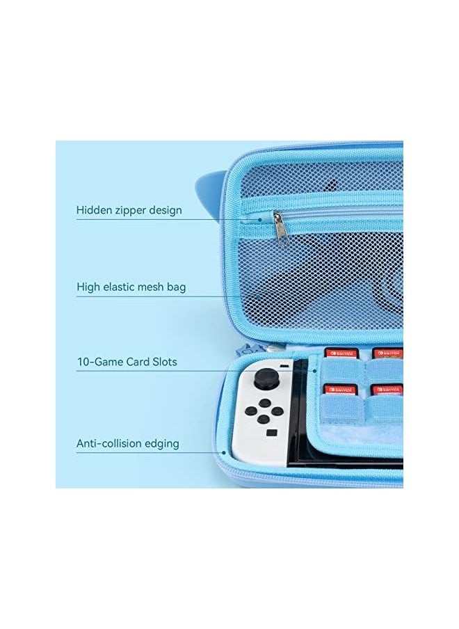 Cute Carry Case Compatible with Nintendo Switch/Switch OLED - Portable Hardshell Slim Travel Carrying Case fit Switch Console & Game Accessories -- Shark