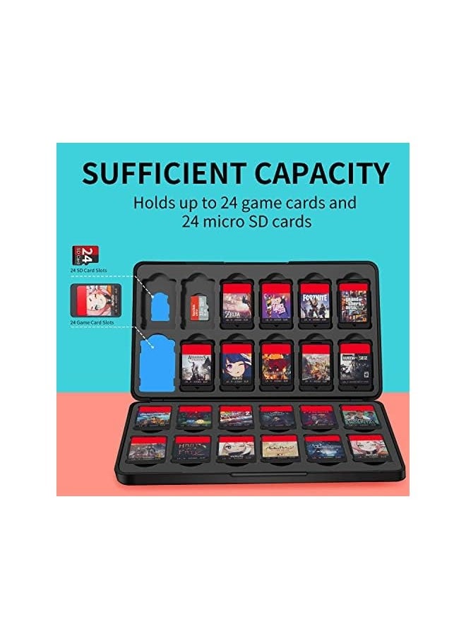 Excefore Game Card Case for Nintendo Switch & Switch OLED with 24 Cartridge Slots and 24 Micro SD Card Storage, Slim Portable Game Organizer Traveler Gift Accessories with Magnetic Closure