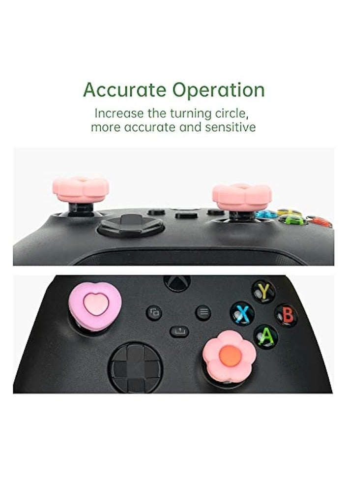 Cute Xbox One Controller Thumb Grips, Soft Silicone Thumbsticks Cover Caps Set Compatible with Xbox One Controller, 2 Pair / 4 Pcs - Heart & Flower