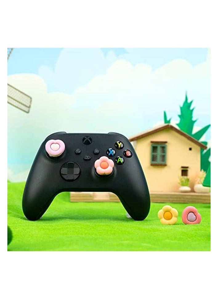 Cute Xbox One Controller Thumb Grips, Soft Silicone Thumbsticks Cover Caps Set Compatible with Xbox One Controller, 2 Pair / 4 Pcs - Heart & Flower