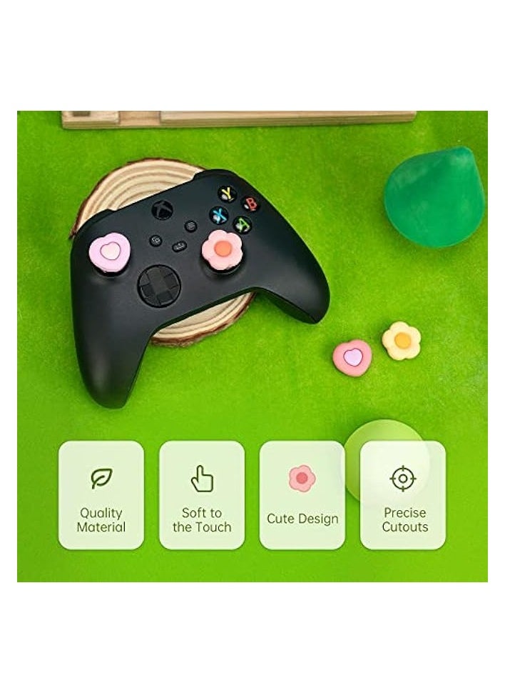 Cute Xbox One Controller Thumb Grips, Soft Silicone Thumbsticks Cover Caps Set Compatible with Xbox One Controller, 2 Pair / 4 Pcs - Heart & Flower