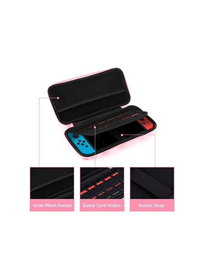 Carry Case for Nintendo Switch, Hard Shell Protective Cover Travel Carrying Bag with 12 Game Card Slots, Inner Storage Bag for Switch Console Controller & Game Accessories, Strawberry Pattern