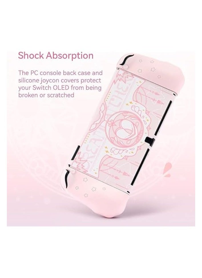 Cute Case Compatible with Nintendo Switch OLED Console and Joy Con- Shock-Absorption and Anti-Scratch Slim Cover Case with Ergonomic Design for Switch OLED Model- Star Wings (Pink)