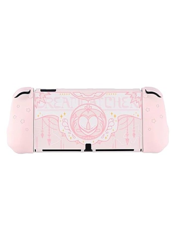 Cute Case Compatible with Nintendo Switch OLED Console and Joy Con- Shock-Absorption and Anti-Scratch Slim Cover Case with Ergonomic Design for Switch OLED Model- Star Wings (Pink)