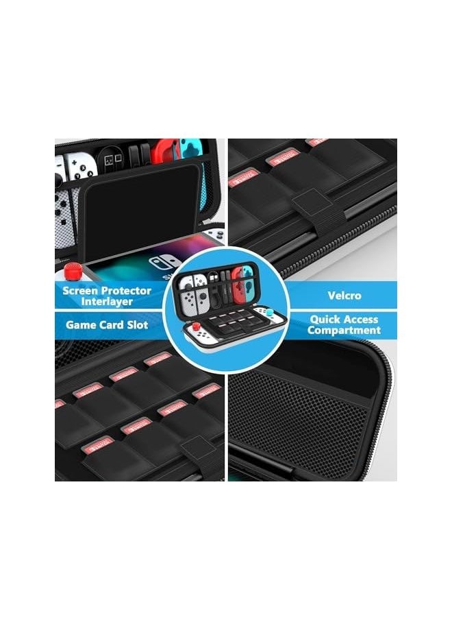 Nintendo Switch Carrying Case Shockproof & Waterproof Hard Shell Nintendo Switch Travel Case for Console Joy-Cons Game Cards Cables etc Fit for Nintendo Switch/OLED/Lite Accessories Black Unisex,Black