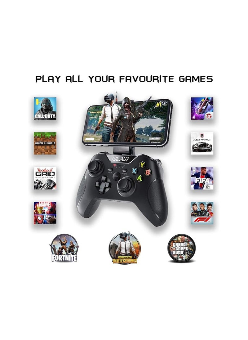 CLAW Shoot Bluetooth Mobile Gamepad Controller for Android Phones, Tablets & Windows PC, Laptops with Button Mapping Feature, Detachable Mobile Holder, 8 hours Play Time & Rubberized Textured Grip