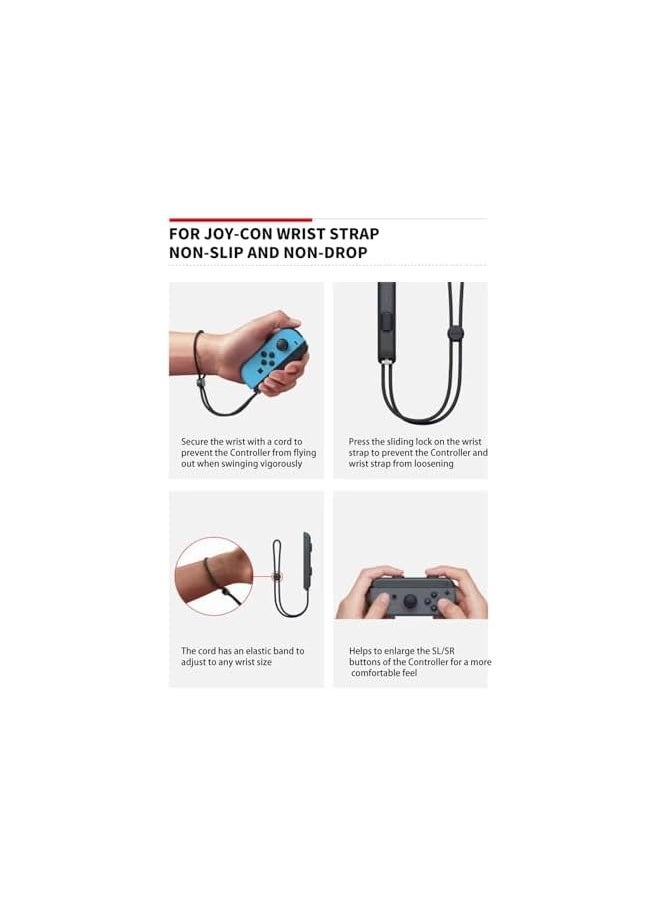 Joysticks Wrist Strap for Switch Joycon, 2 Pack Lanyard Replacement Accessories for Joy-Con Controller, Support Adjustable Tightness Straps for Nintendo Switch and OLED Joycon (Black)