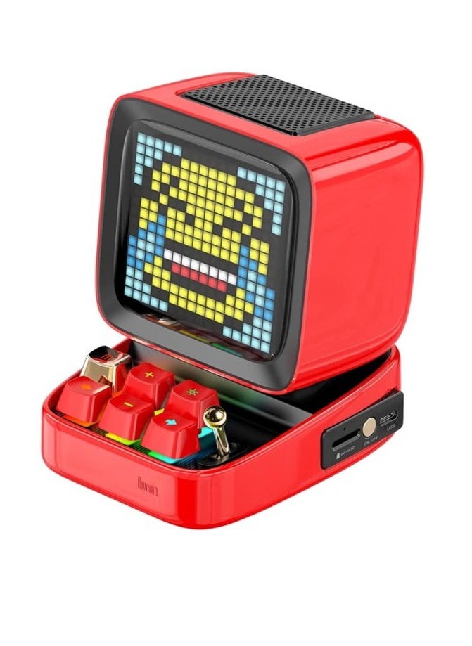 Retro Pixel Art Bluetooth Portable Speaker and Alarm Clock with DIY LED Display Board in Red