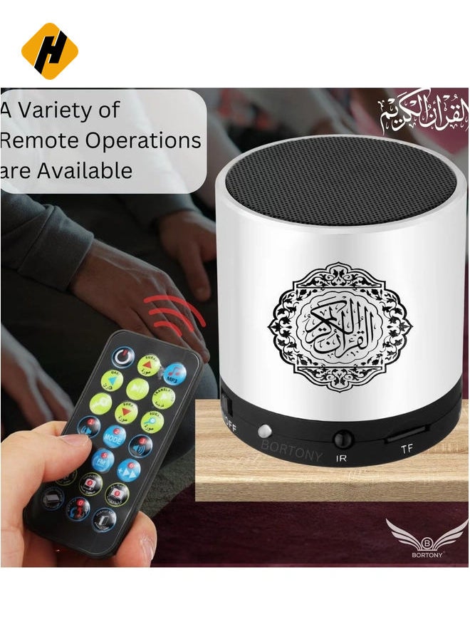 SQ200 Portable Bluetooth Quran Speaker – 8GB MP3 Player with Remote, FM Radio, and Quran Translation (Silver)