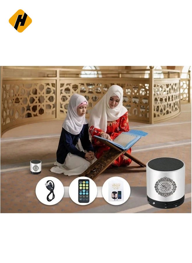 SQ200 Portable Bluetooth Quran Speaker – 8GB MP3 Player with Remote, FM Radio, and Quran Translation (Silver)