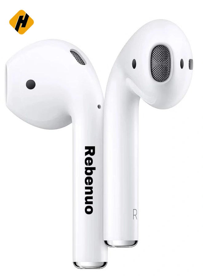 REBENUO True Wireless Bluetooth Earpods Headset with Wireless Charging (White, Version 5.0) - 80 Hours Standby, 400mAh Charging Box