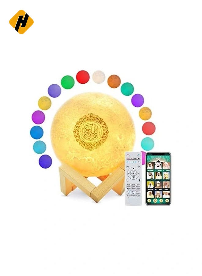 Portable Bluetooth Speaker, 4 in 1 Quran Speaker with 16 Colors 3D Print Moon Lamp Night Light, Quran Recitations and Song FM Broadcast