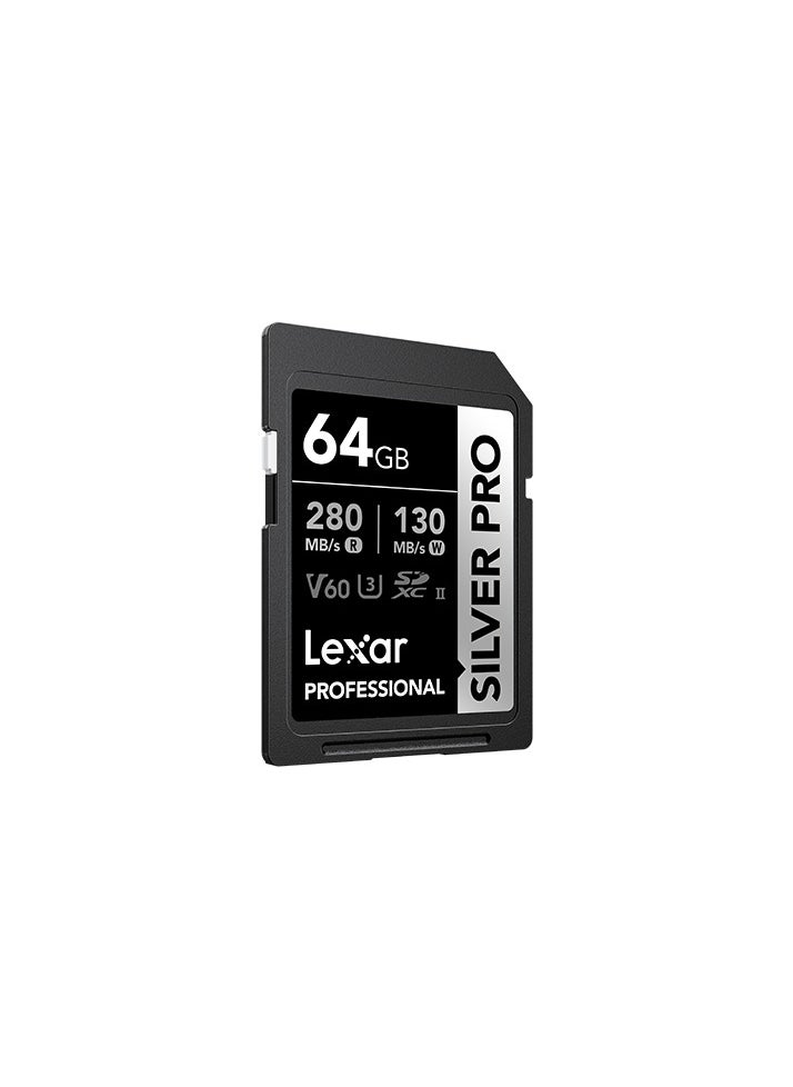 LEXAR PROFESSIONAL 64GB SILVER PRO SDXC UHS-II CARD, UP TO 280MB/S READ, 120MB/S WRITE, C10 U3 V60