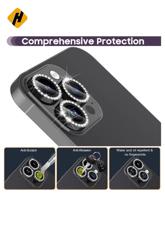 iPhone 14 Pro 6.1 inch /14 Pro Max 6.7 inch Camera Lens Protector, Set with Diamonds Bling Camera Cover Tempered Glass for iPhone 14 Pro Max /14 Pro [Perfectly Fit] - Diamond Black