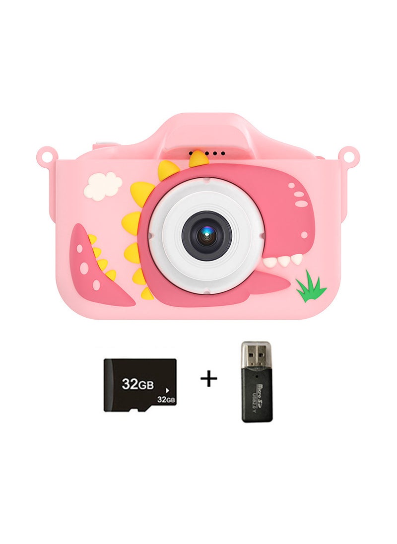 Cute 96MP Kids Digital Camera Mini Photography X13S pink Tyrannosaurus rex + 32G (comes with card reader)