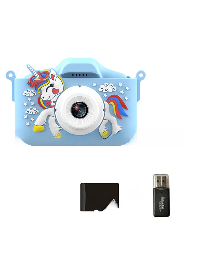 Cute 96MP Kids Digital Camera Mini Photography X10S blue unicorn 32G (send card reader)