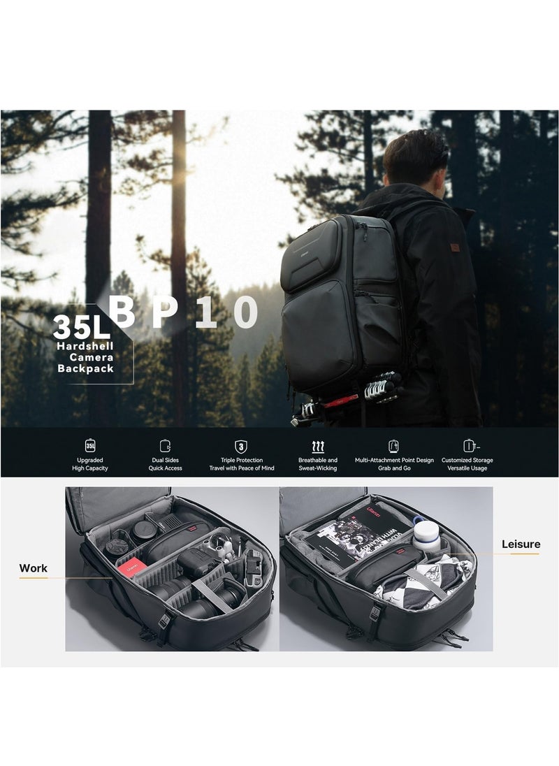 Ulanzi BP10 Hardshell Camera Backpack 25 to 35L | Holds 2 Cameras + 6 lenses | 47x22x33cm 2.6 Kg | Dual Side Quick Access | Comfortable Back Panel | Anti-Theft | Waterproof | 25L Expandable to 35L