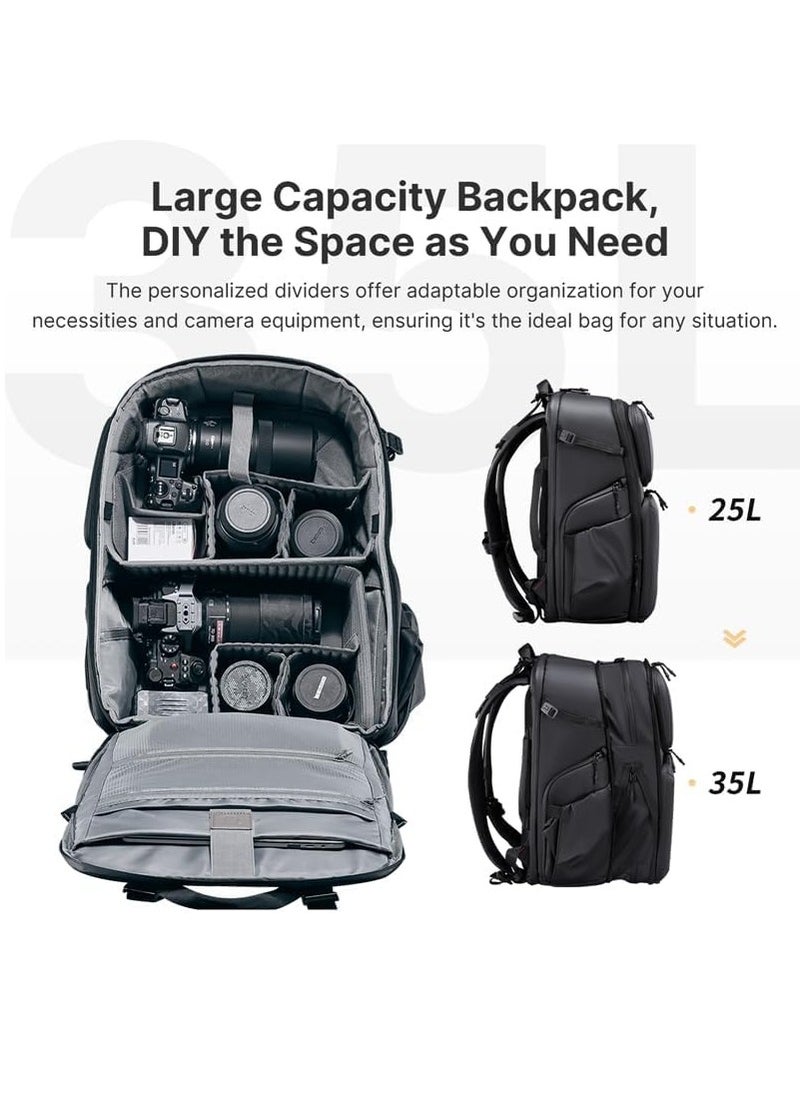 Ulanzi BP10 Hardshell Camera Backpack 25 to 35L | Holds 2 Cameras + 6 lenses | 47x22x33cm 2.6 Kg | Dual Side Quick Access | Comfortable Back Panel | Anti-Theft | Waterproof | 25L Expandable to 35L