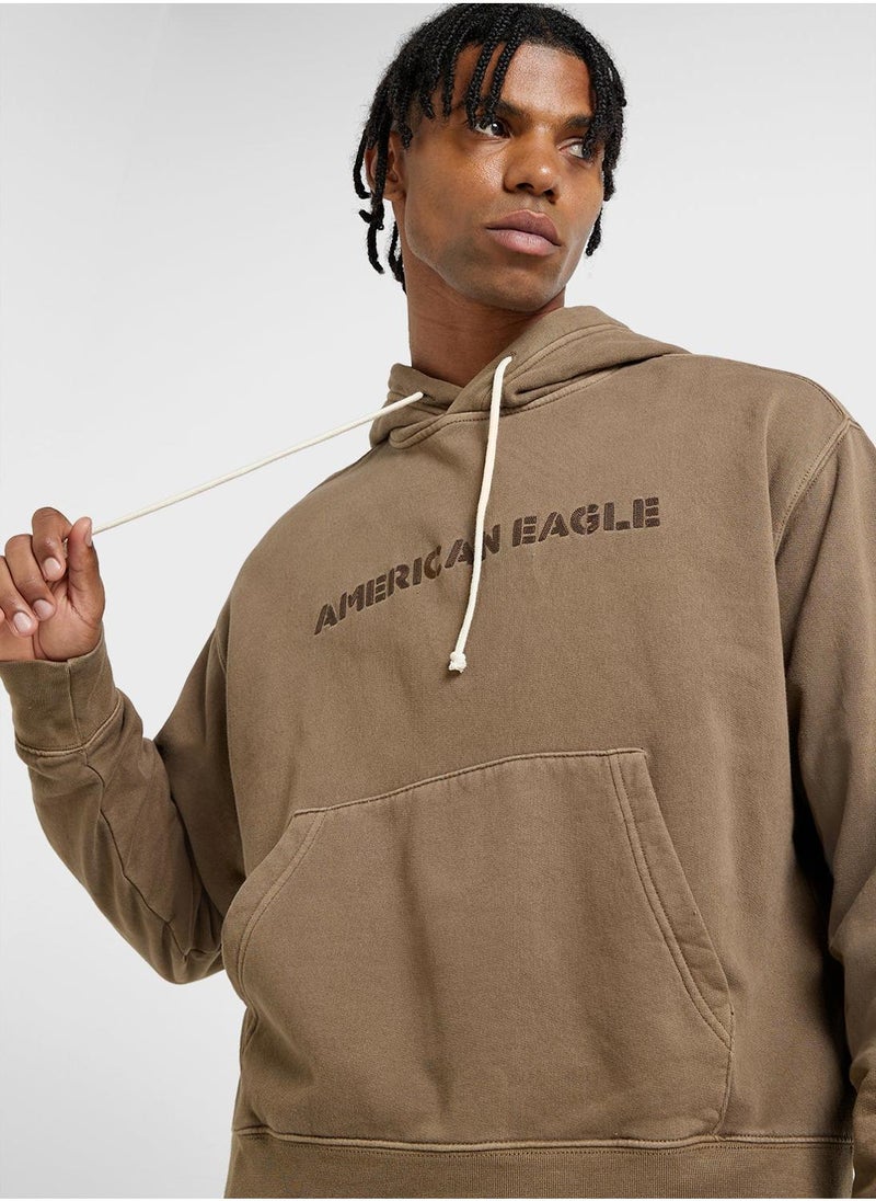 Logo Graphic Drawstring Pullover Hoodie