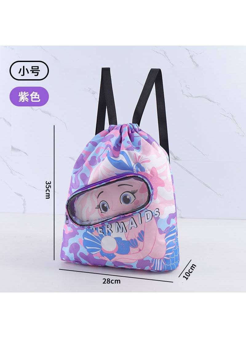 Cute Cartoon Beach Backpack for Kids with Wet-Dry Separation and Waterproof Storage Purple small size