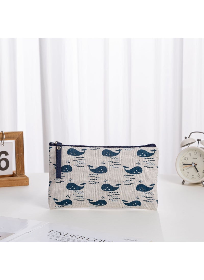 Cartoon Print Cotton Makeup Bag Multi-use Zipper Pouch Whale (Go to Bubiao)