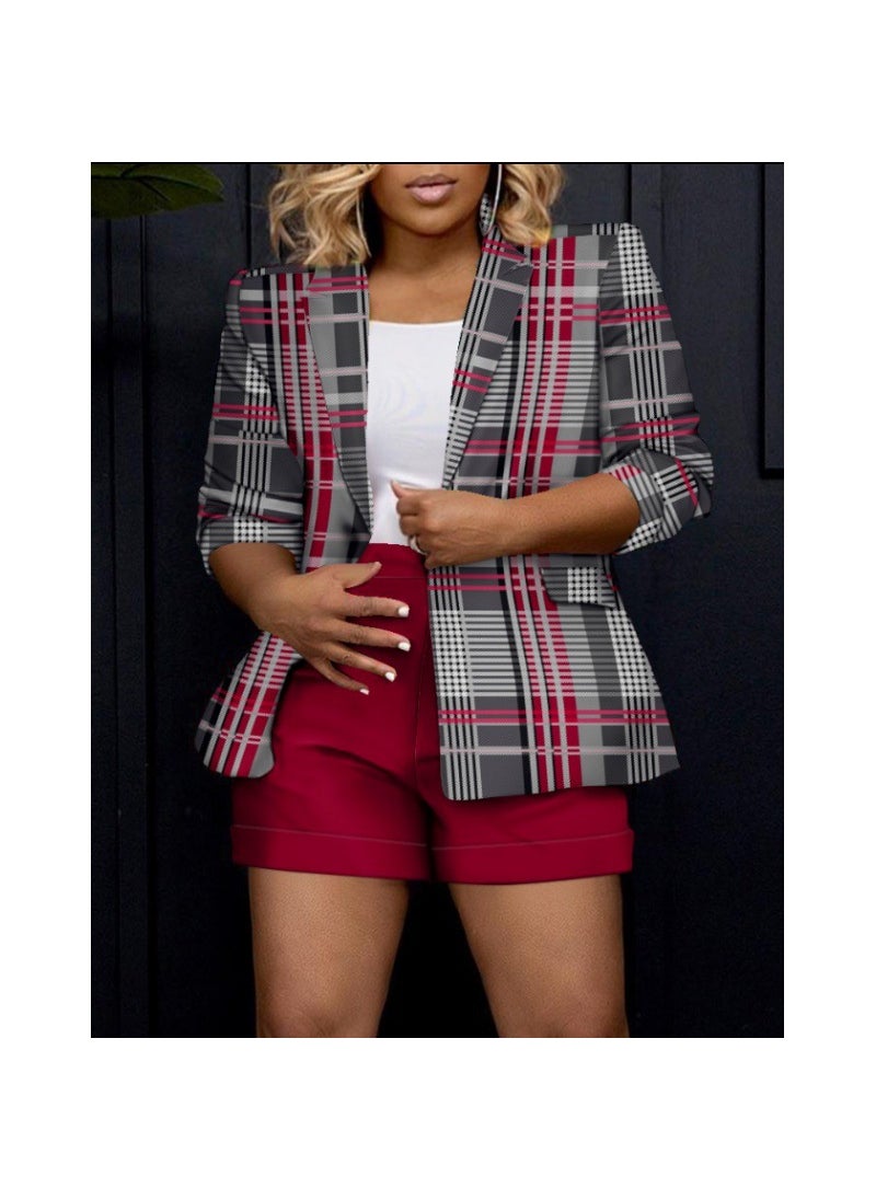 1 x 5 pcs Long Sleeve Printed Blazer Jacket 5210 RED CHECK