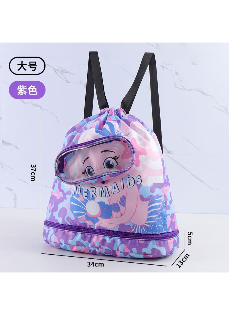 Cute Cartoon Beach Backpack for Kids with Wet-Dry Separation and Waterproof Storage Purple large