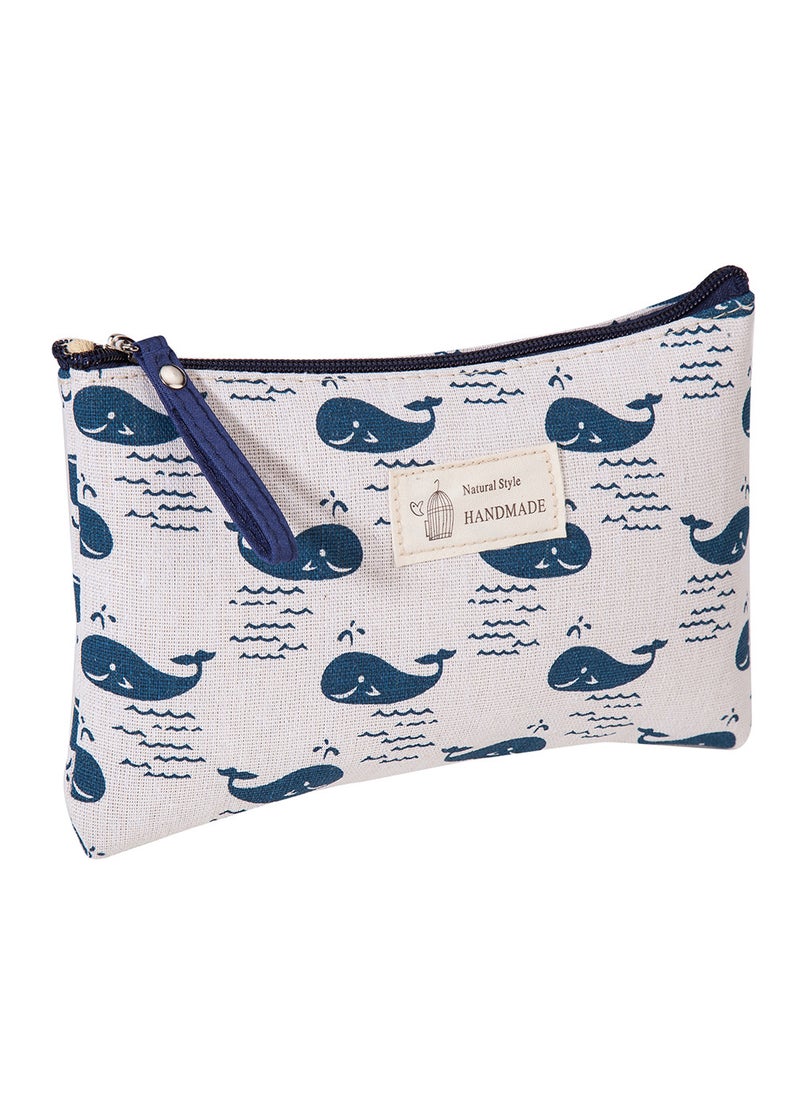 Cartoon Print Cotton Makeup Bag Multi-use Zipper Pouch Whale