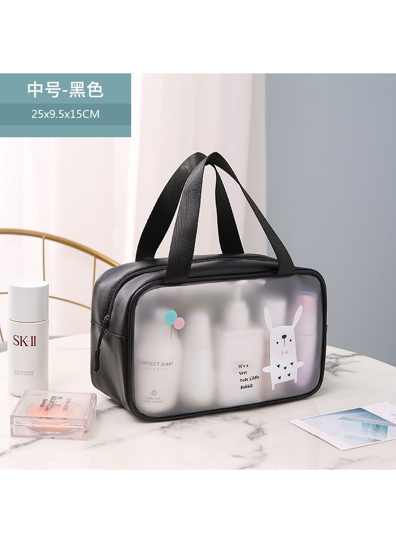 Matte Cartoon Makeup Bag PVC Waterproof Travel Pouch Black medium