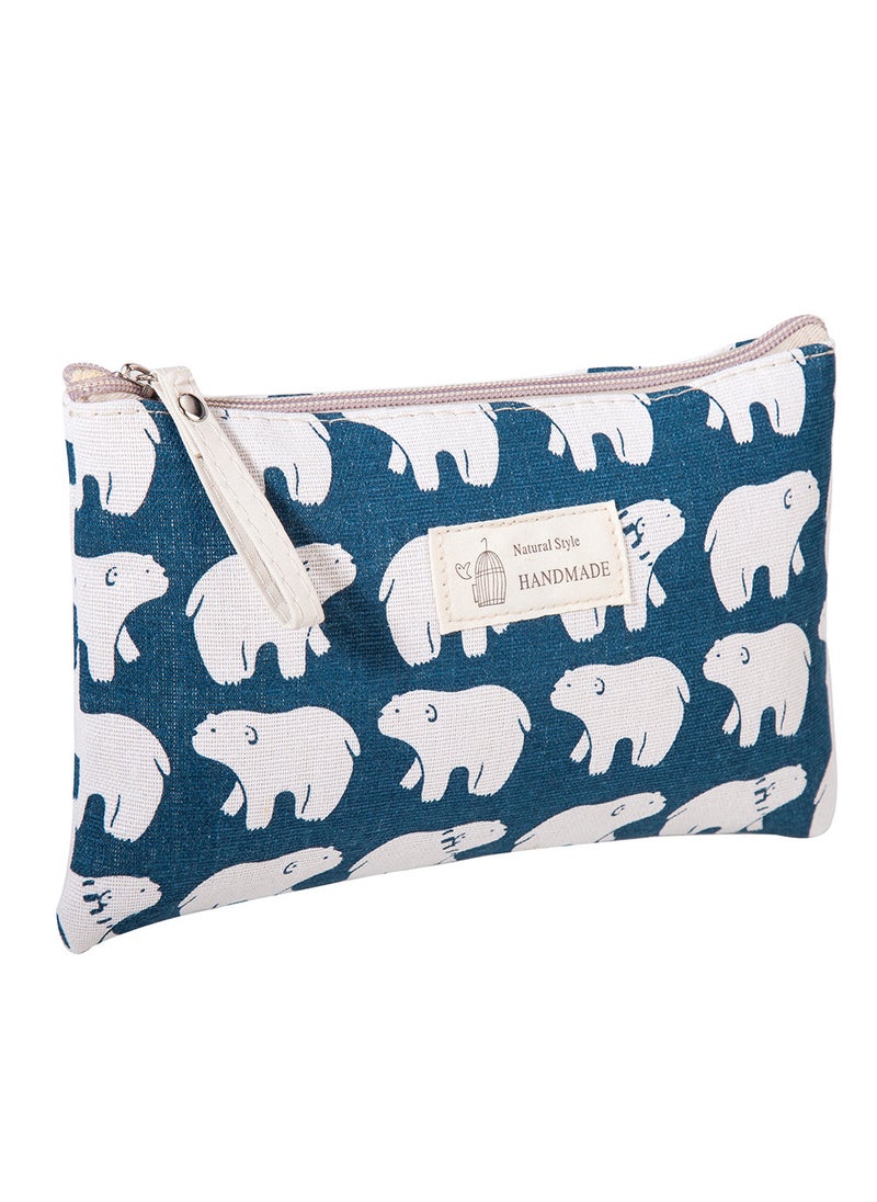 Cartoon Print Cotton Makeup Bag Multi-use Zipper Pouch Polar Bear