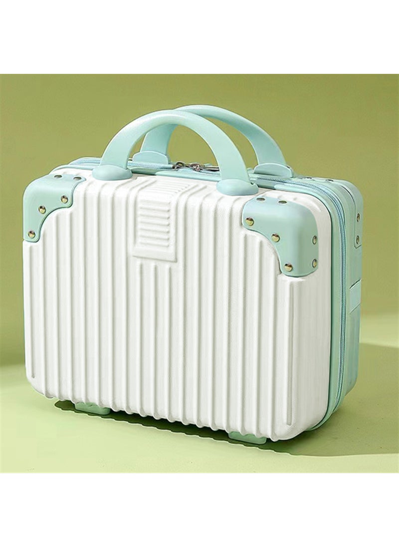 Vintage Mini Luggage Box 16in with Lock white with blue