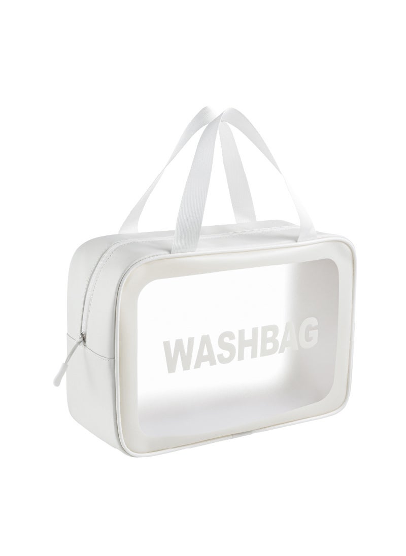 Large Capacity PU Waterproof Cosmetic Bag Single White Large