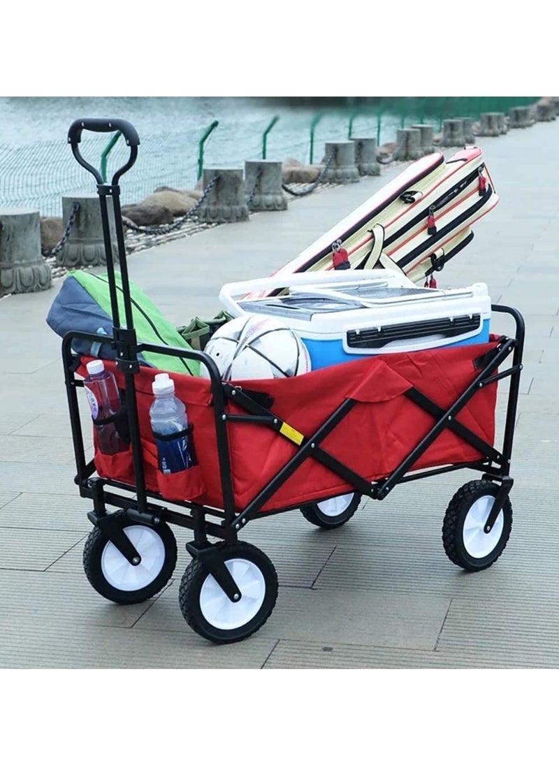 Folding Outdoor Camping Multi-Functional Utility Wagon, Beach Cart Large Capacity, Garden Cart with Adjustable Handle Folding Trolley with Storage