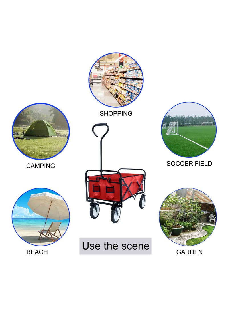 Folding Outdoor Camping Multi-Functional Utility Wagon, Beach Cart Large Capacity, Garden Cart with Adjustable Handle Folding Trolley with Storage