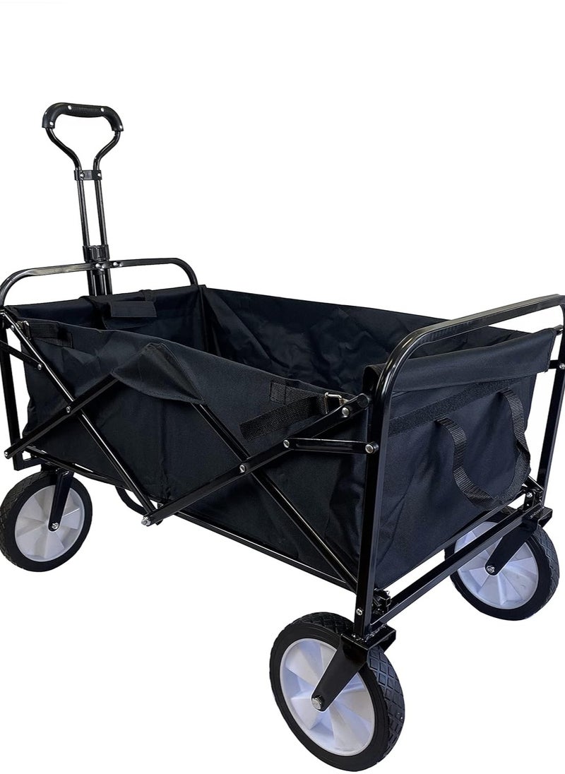 Folding Outdoor Camping Multi-Functional Utility Wagon, Beach Cart Large Capacity, Garden Cart with Adjustable Handle Folding Trolley with Storage