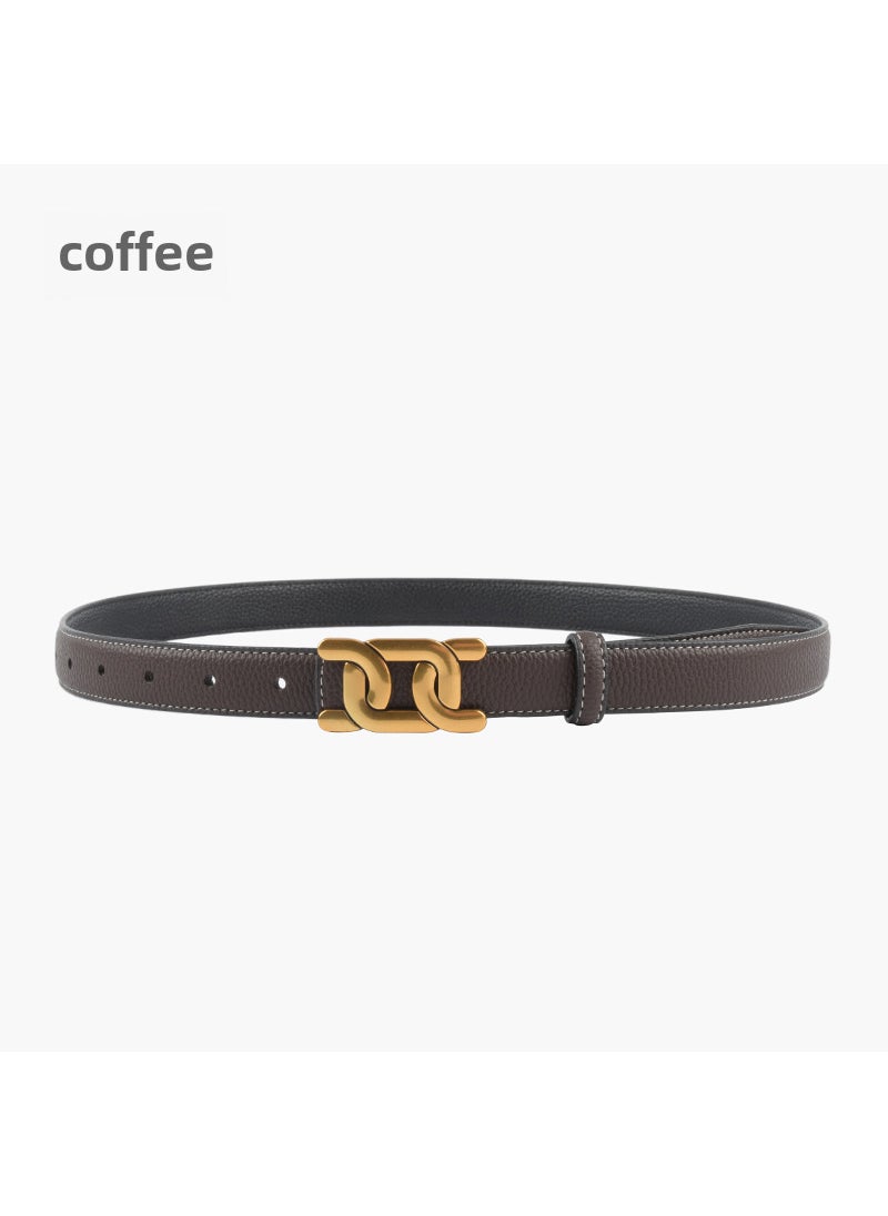 Reversible Lychee Texture Top-Layer Leather Ladies Belt for Jeans Coffee