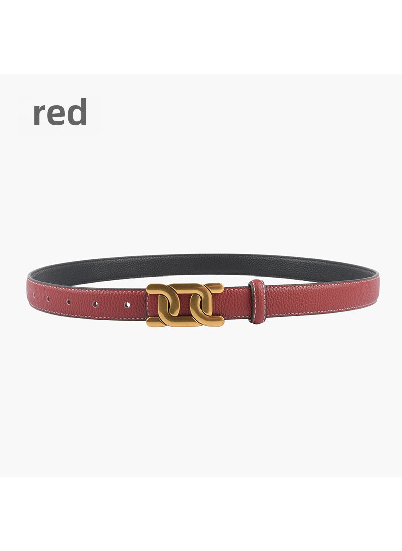 Reversible Lychee Texture Top-Layer Leather Ladies Belt for Jeans Red