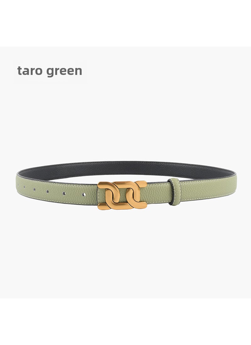 Reversible Lychee Texture Top-Layer Leather Ladies Belt for Jeans Taro Green