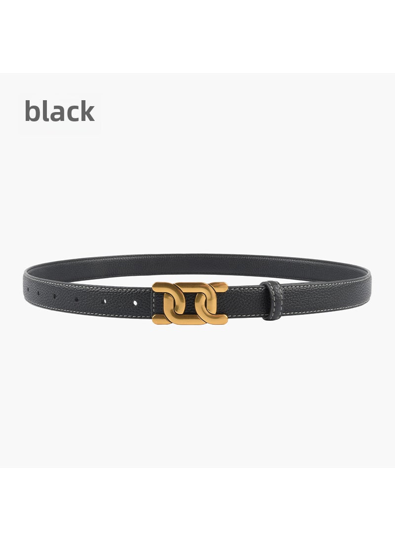 Reversible Lychee Texture Top-Layer Leather Ladies Belt for Jeans Black