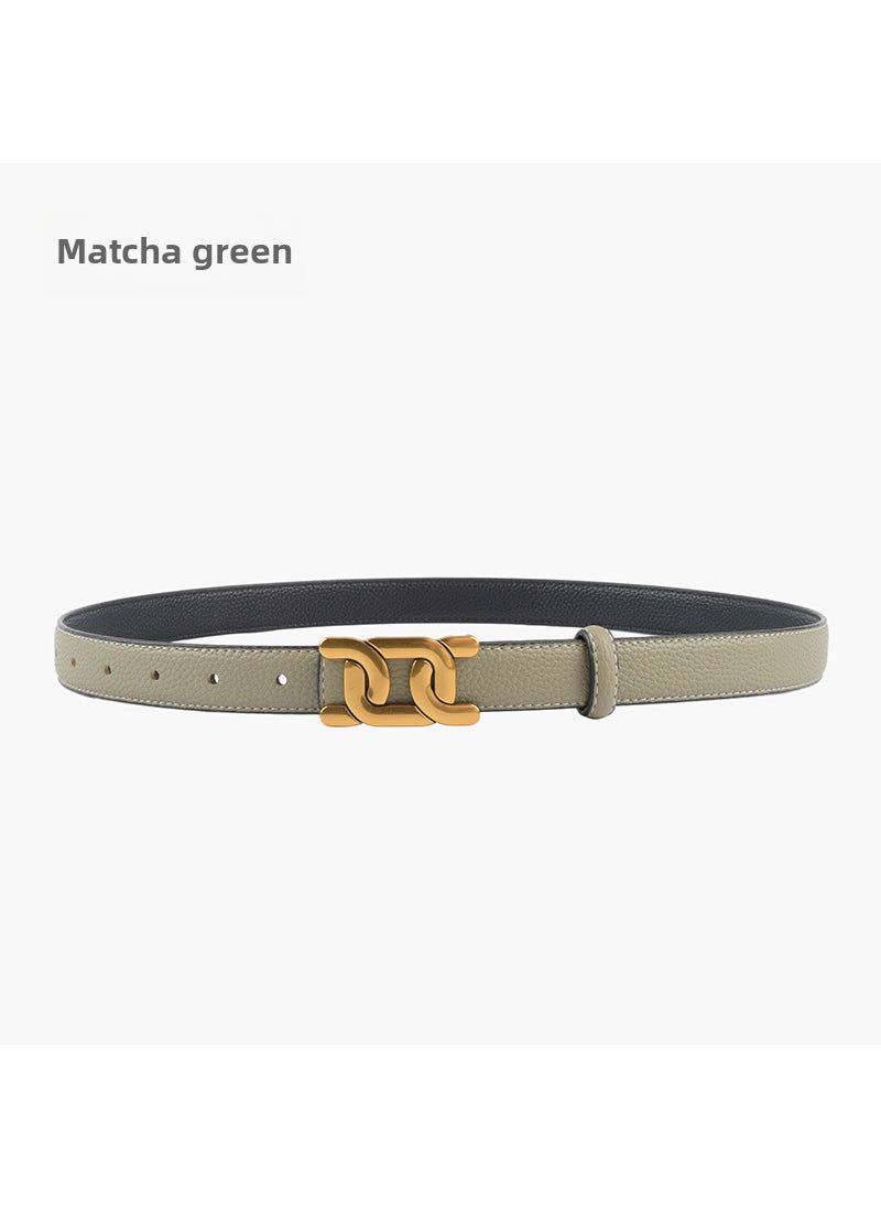 Reversible Lychee Texture Top-Layer Leather Ladies Belt for Jeans Matcha green