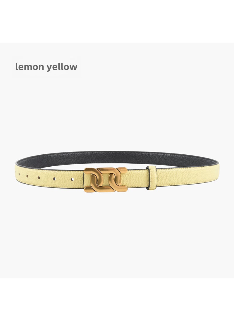 Reversible Lychee Texture Top-Layer Leather Ladies Belt for Jeans Lemon yellow