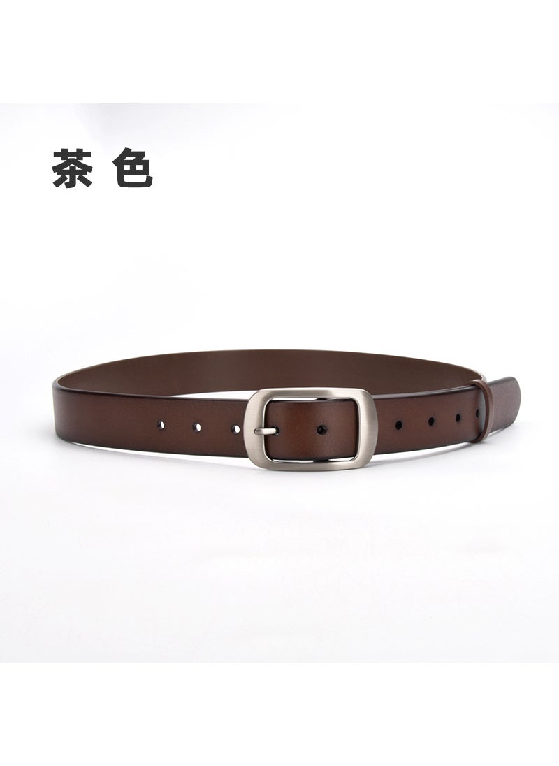 Genuine Leather Womens Belt with Simple French Buckle 36932-Tea