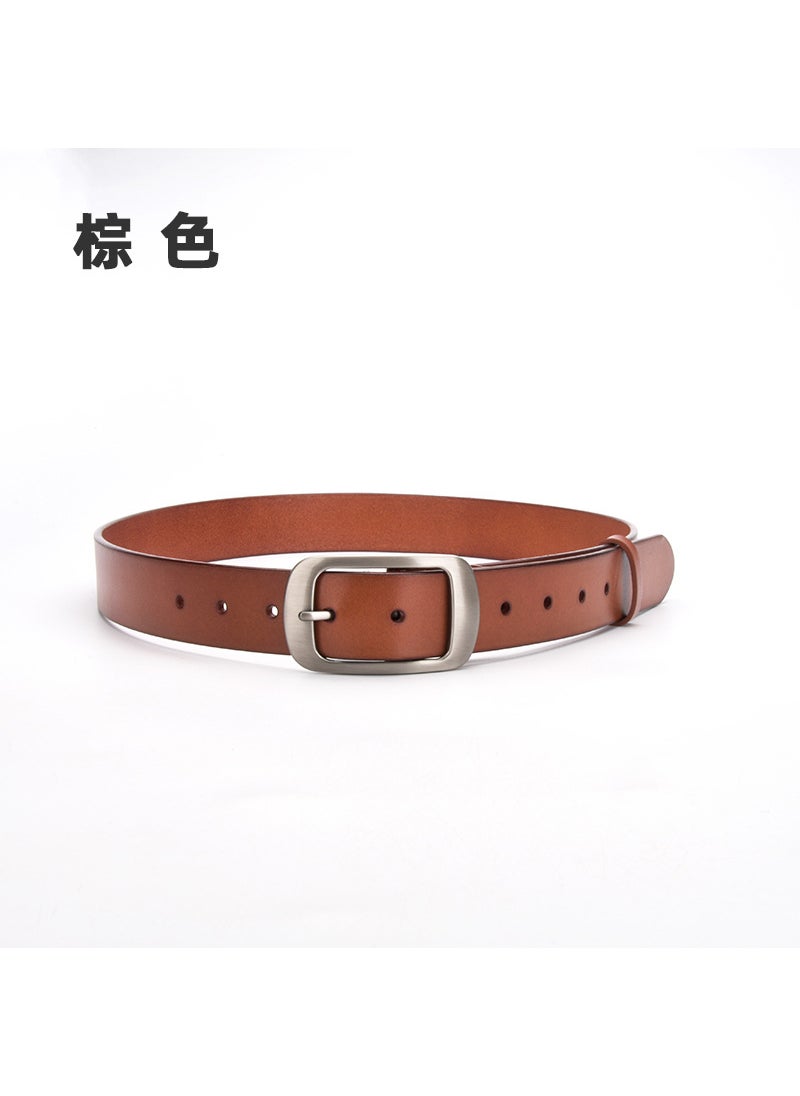 Genuine Leather Womens Belt with Simple French Buckle 36932-Brown